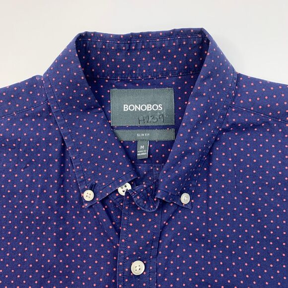 Bonobos Dress Shirt Mens M Medium SLIM Blue Salmon Spotted Cotton Button Down - Picture 4 of 10